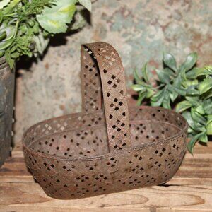 Unique Ornate Vintage French Country Farmhouse Metal Basket